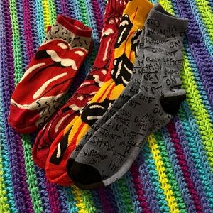 The Rolling Stones Sock Set Of 4 Ankle Socks Crew Socks Red Black Yellow White